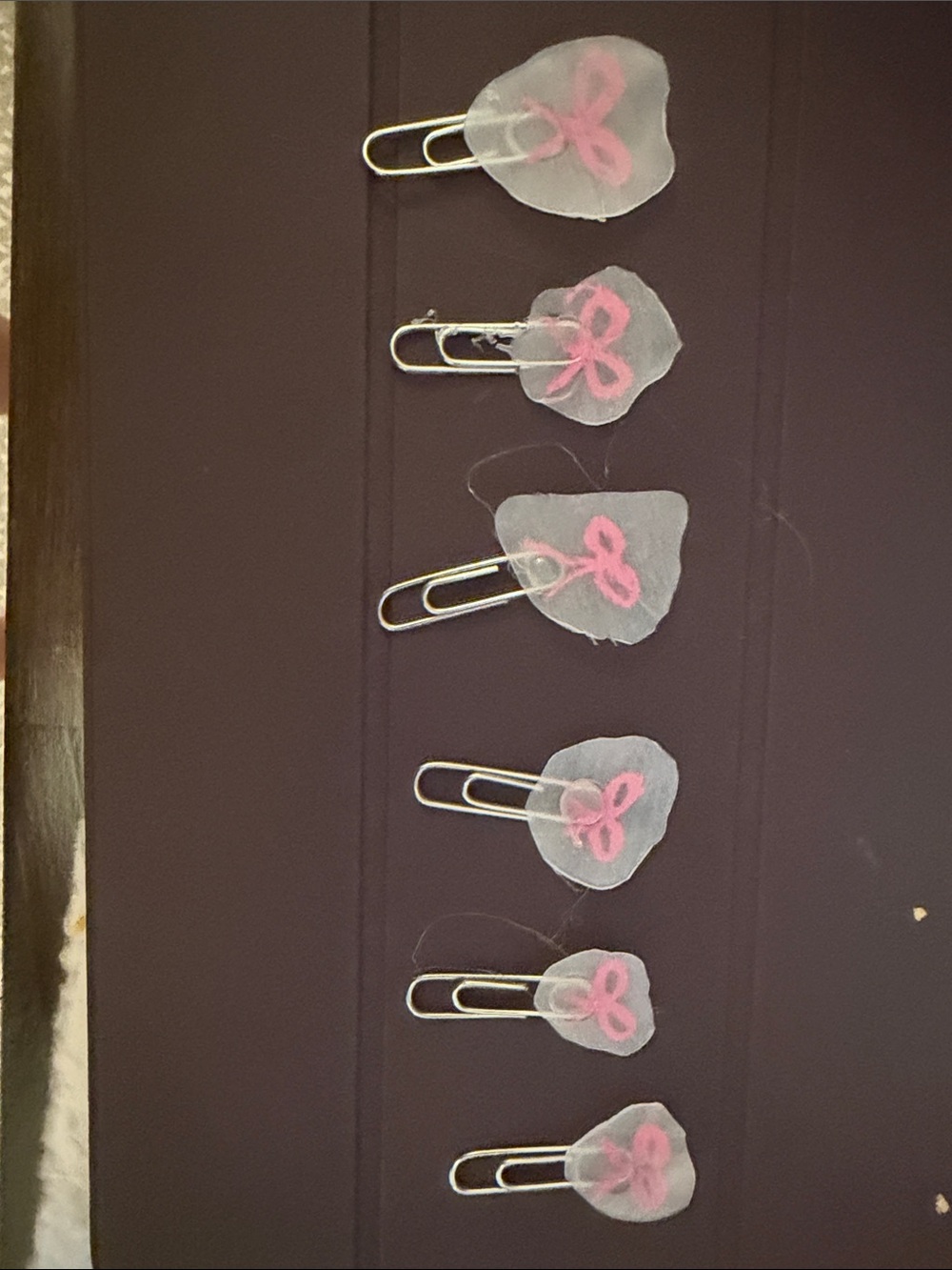 Pink Heart Ribbon Kids Hair Clips - Set of 6